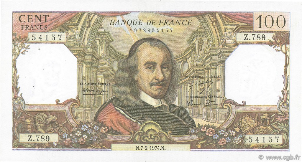 100 Francs CORNEILLE FRANCIA  1974 F.65.45 MBC