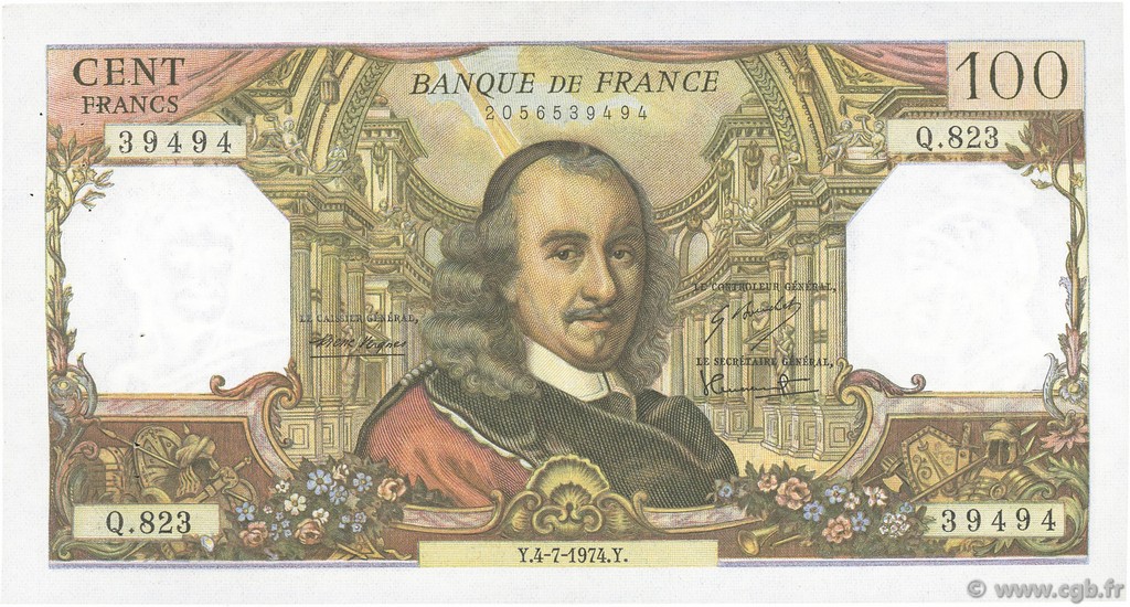 100 Francs CORNEILLE FRANCIA  1974 F.65.46 MBC+