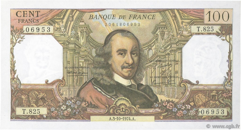 100 Francs CORNEILLE FRANCIA  1974 F.65.47 q.FDC