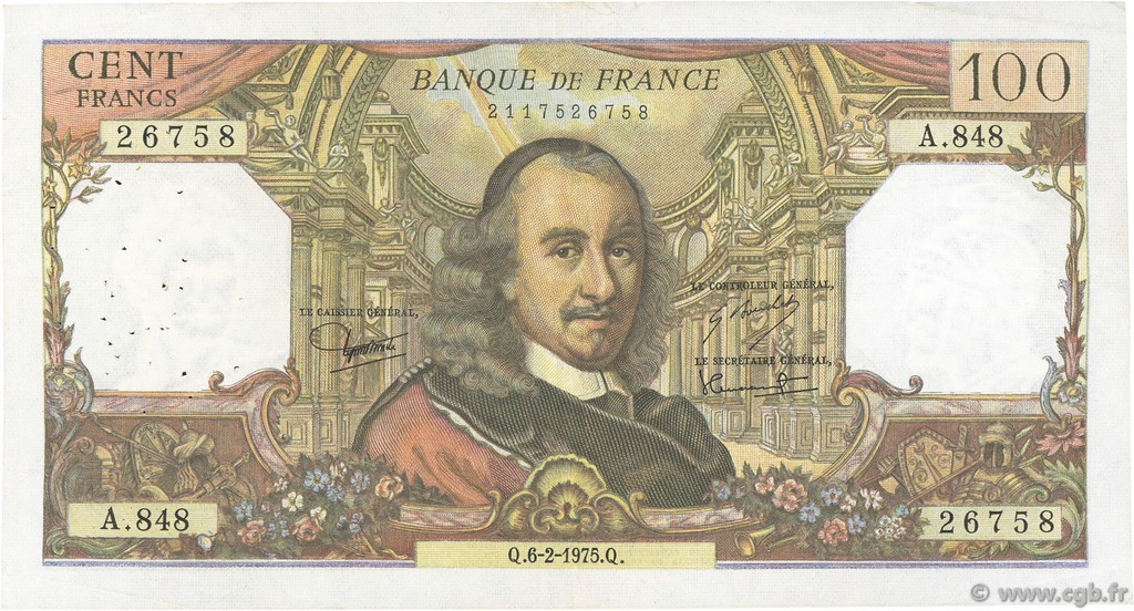 100 Francs CORNEILLE FRANKREICH  1975 F.65.48 S to SS