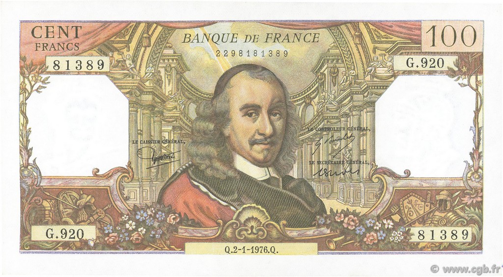 100 Francs CORNEILLE FRANCIA  1976 F.65.51 EBC