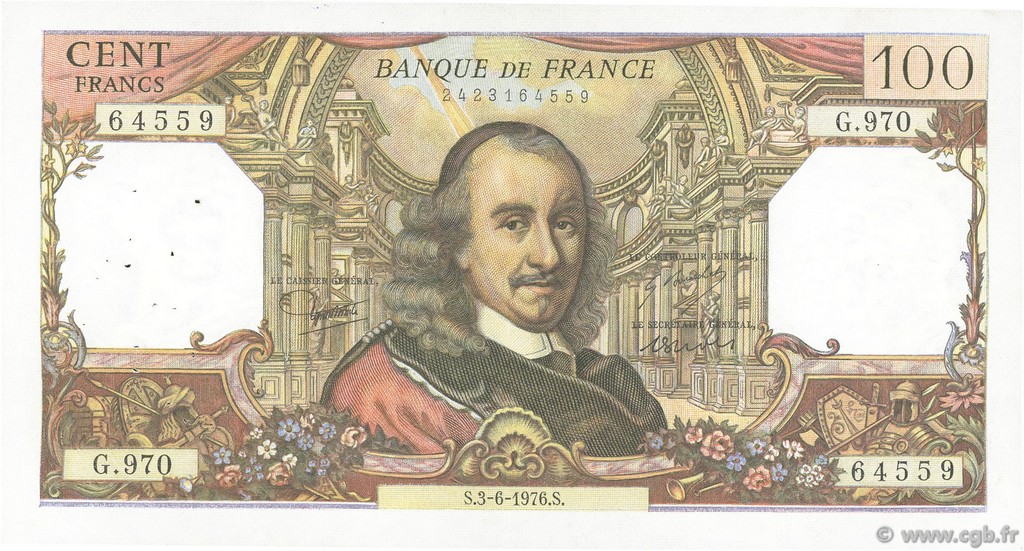 100 Francs CORNEILLE FRANCIA  1976 F.65.53 BB