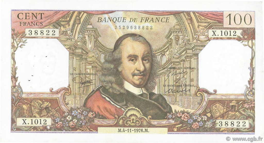 100 Francs CORNEILLE FRANKREICH  1976 F.65.55 SS