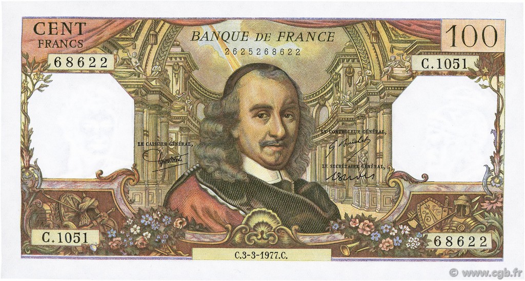 100 Francs CORNEILLE FRANCE  1977 F.65.57 UNC