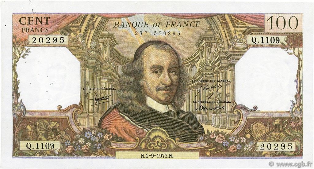 100 Francs CORNEILLE FRANCIA  1977 F.65.59 BB