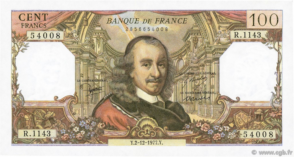100 Francs CORNEILLE FRANCIA  1977 F.65.60 EBC