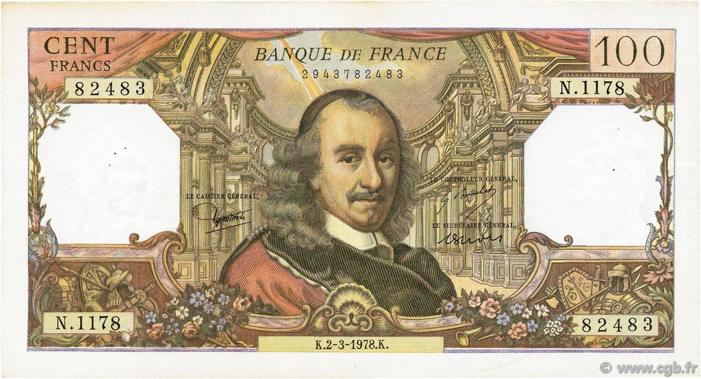100 Francs CORNEILLE FRANCE  1978 F.65.62 VF