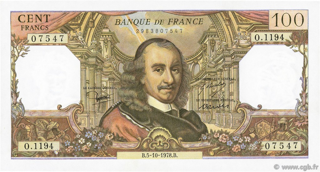 100 Francs CORNEILLE FRANCE  1978 F.65.63 AU