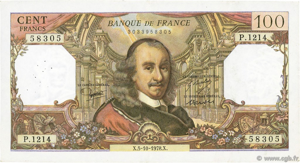 100 Francs CORNEILLE FRANCIA  1978 F.65.63 MBC