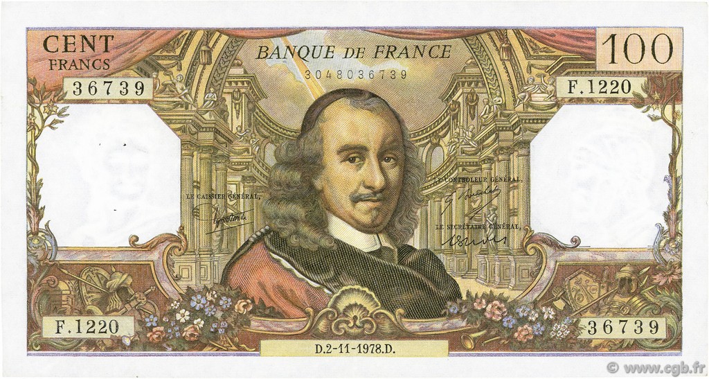 100 Francs CORNEILLE FRANKREICH  1978 F.65.64 fVZ