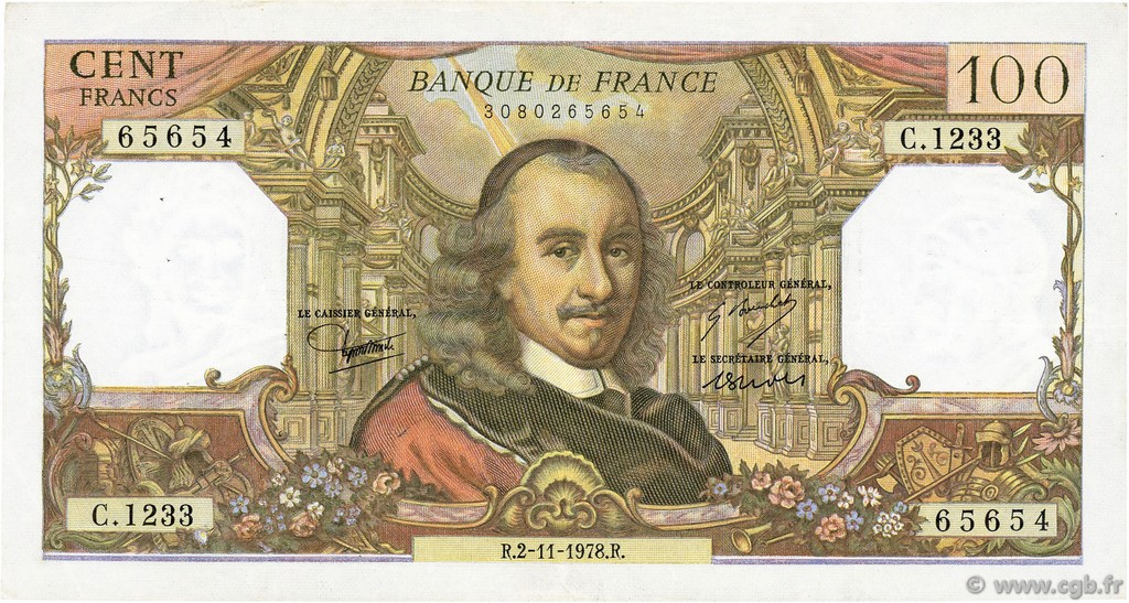 100 Francs CORNEILLE FRANCIA  1978 F.65.64 BB