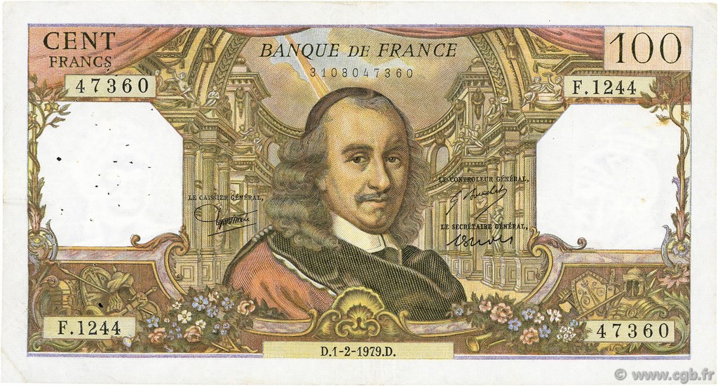 100 Francs CORNEILLE FRANKREICH  1979 F.65.65 fSS