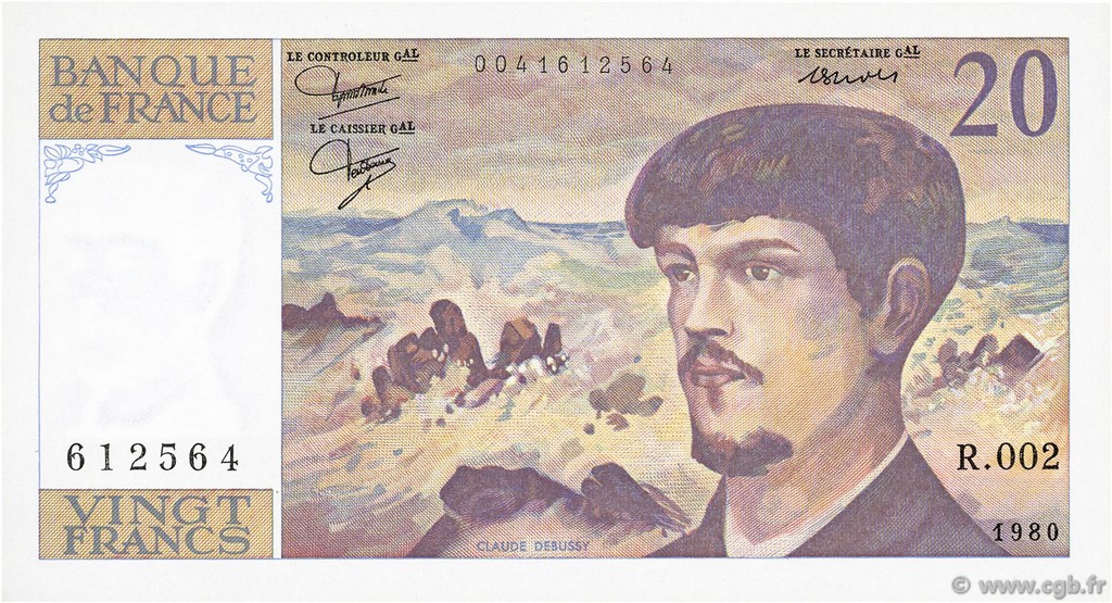 20 Francs DEBUSSY FRANCE  1980 F.66.01 SPL+