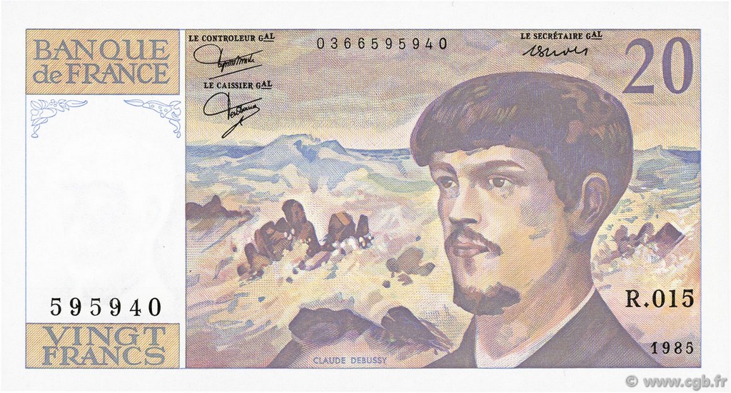 20 Francs DEBUSSY FRANCIA  1985 F.66.06 FDC