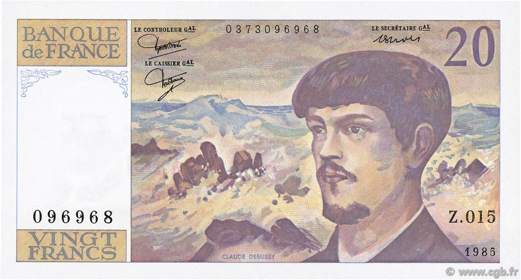 20 Francs DEBUSSY FRANCIA  1985 F.66.06 FDC