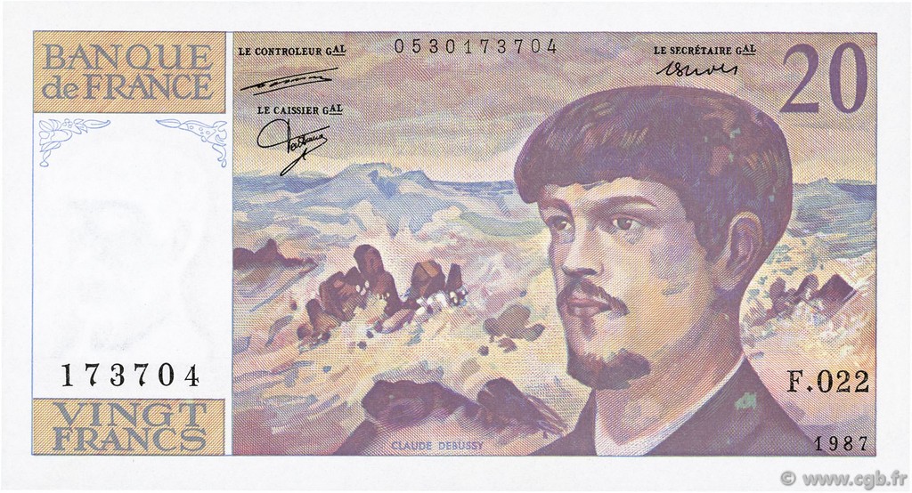 20 Francs DEBUSSY FRANKREICH  1987 F.66.08 ST
