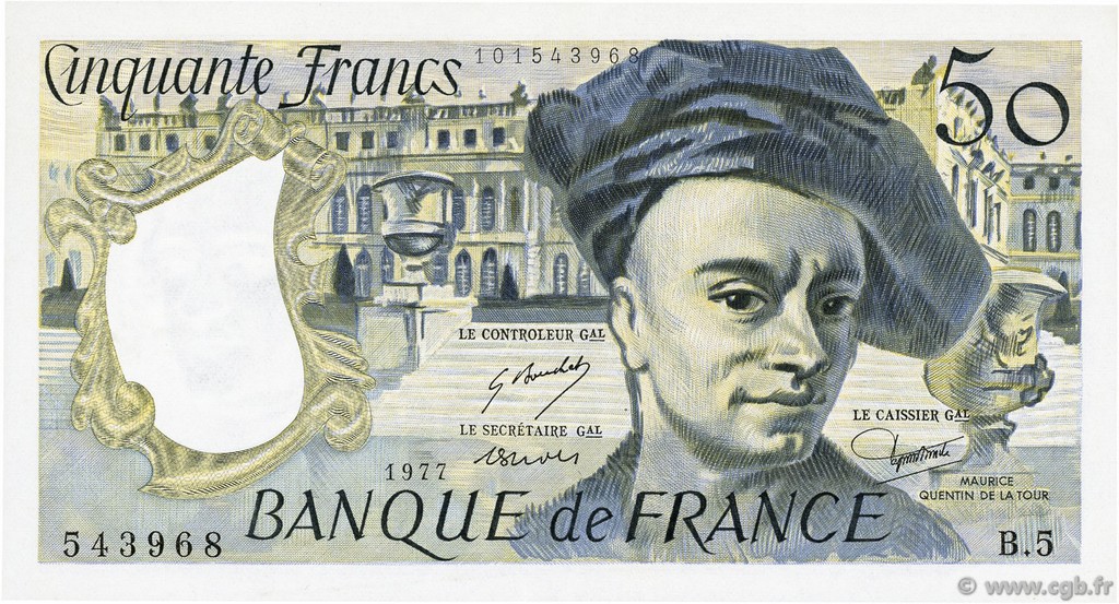 50 Francs QUENTIN DE LA TOUR FRANCE  1977 F.67.02 AU+