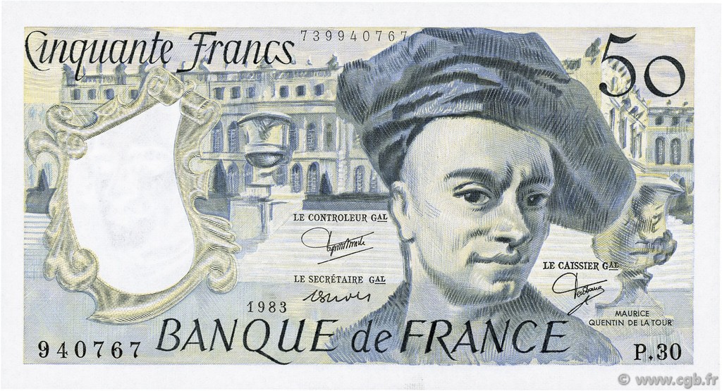 50 Francs QUENTIN DE LA TOUR FRANCIA  1983 F.67.09 q.FDC