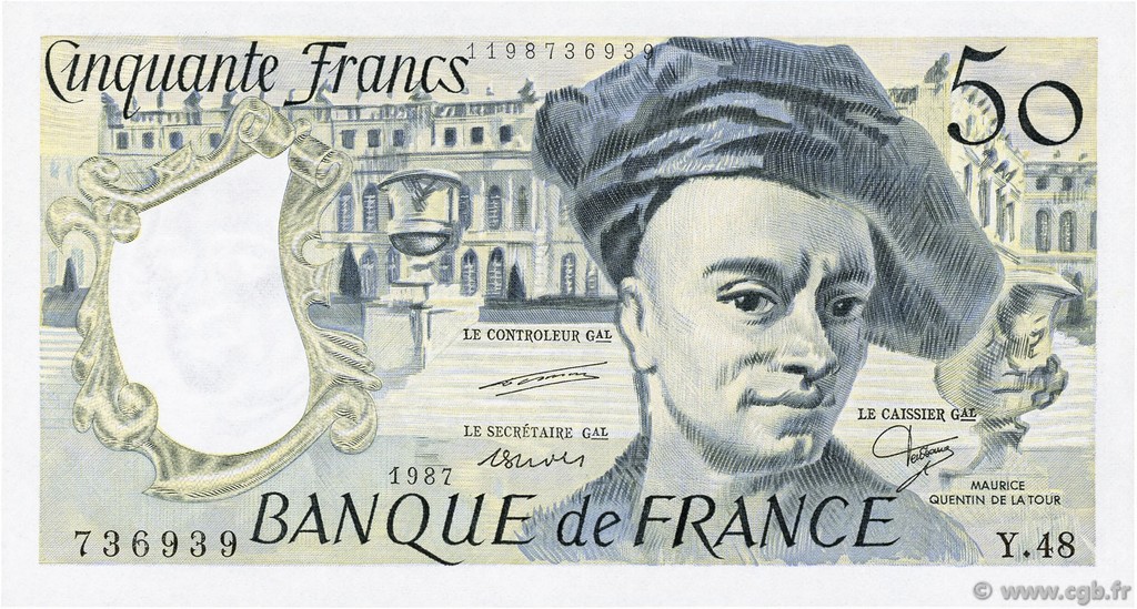 50 Francs QUENTIN DE LA TOUR FRANKREICH  1987 F.67.13 fST+