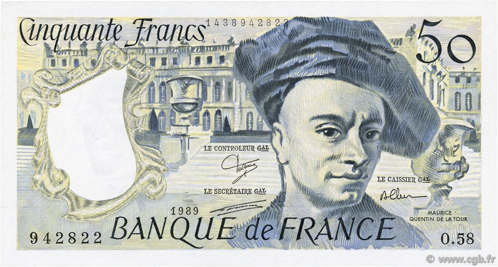 50 Francs QUENTIN DE LA TOUR FRANCIA  1989 F.67.15 EBC+