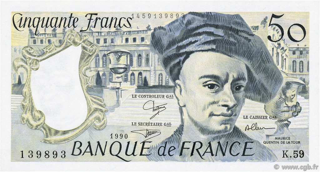 50 Francs QUENTIN DE LA TOUR FRANKREICH  1990 F.67.16 VZ