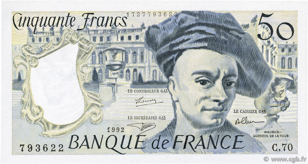50 Francs QUENTIN DE LA TOUR FRANCIA  1992 F.67.18 EBC