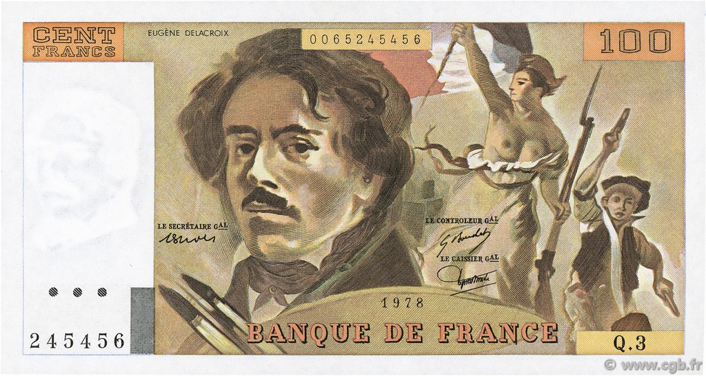 100 Francs DELACROIX FRANKREICH  1978 F.68.03 fST+