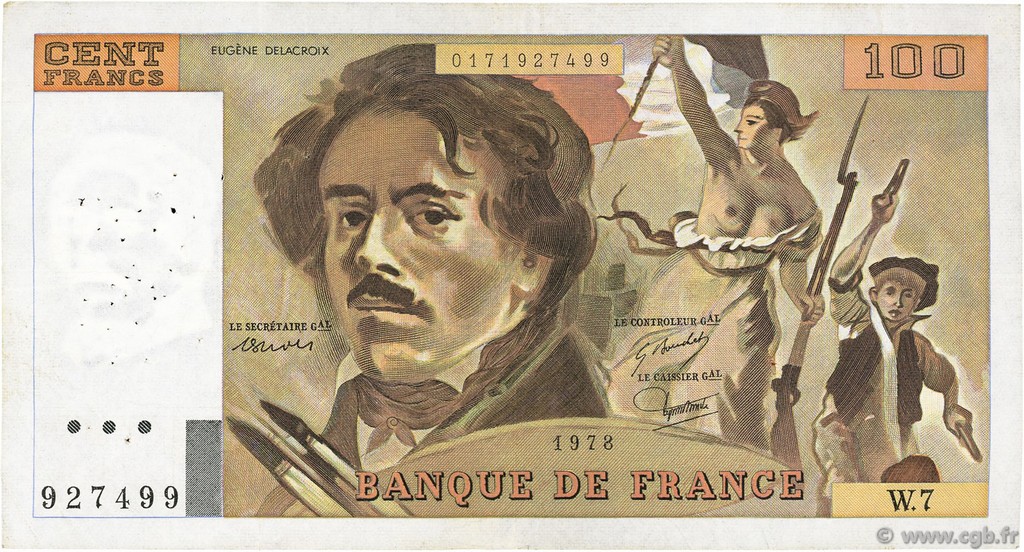 100 Francs DELACROIX modifié FRANCIA  1978 F.69.01d BC a MBC