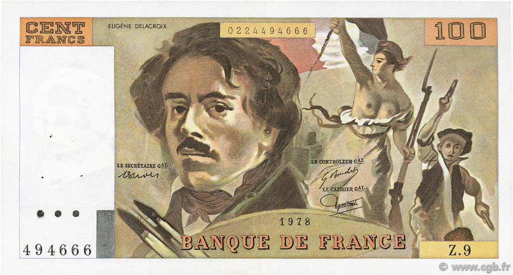 100 Francs DELACROIX modifié FRANKREICH  1978 F.69.01g SS