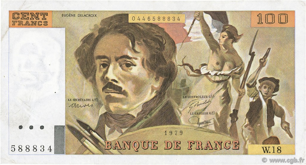 100 Francs DELACROIX modifié FRANCIA  1979 F.69.02c MBC