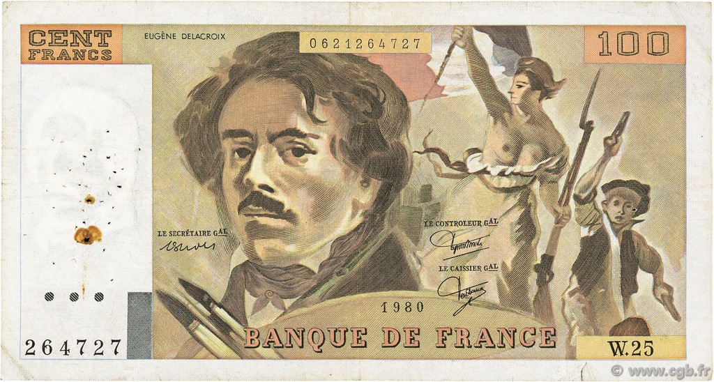 100 Francs DELACROIX modifié FRANCIA  1980 F.69.04a BC