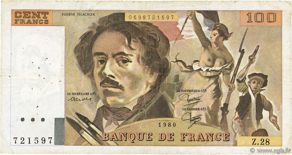 100 Francs DELACROIX modifié FRANCIA  1980 F.69.04a BC