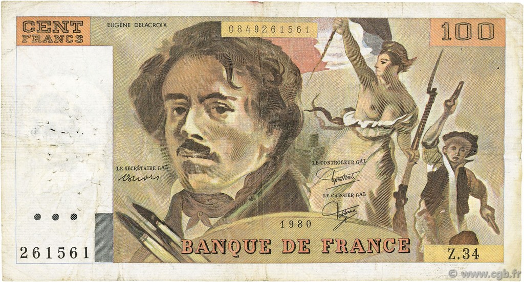 100 Francs DELACROIX modifié FRANCE  1980 F.69.04a F-