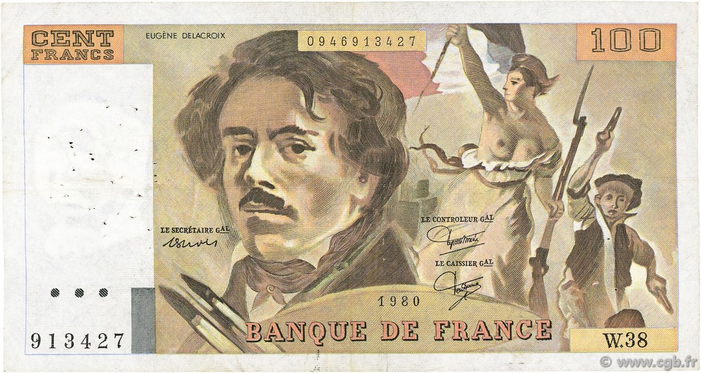100 Francs DELACROIX modifié FRANCE  1980 F.69.04a TB