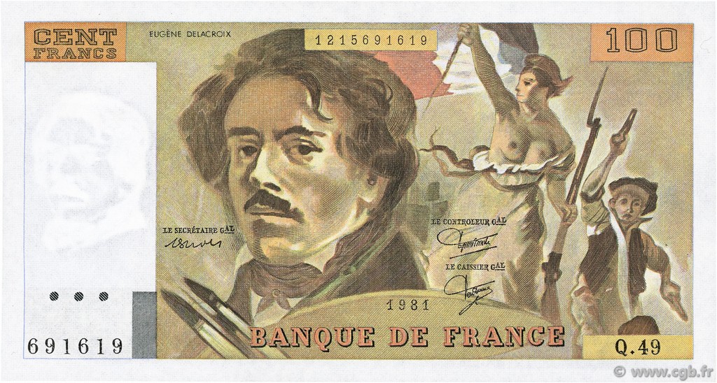 100 Francs DELACROIX modifié FRANKREICH  1981 F.69.05 VZ+