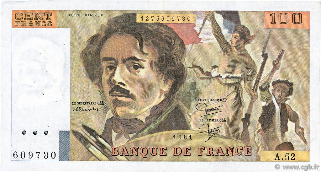 100 Francs DELACROIX modifié FRANCE  1981 F.69.05 VF