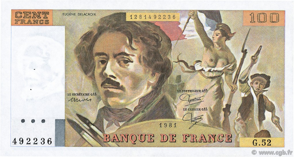100 Francs DELACROIX modifié FRANCE  1981 F.69.05 VF+