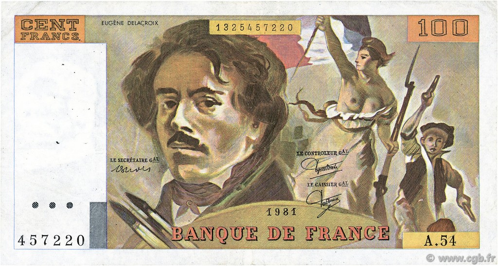 100 Francs DELACROIX modifié FRANCIA  1981 F.69.05 MBC