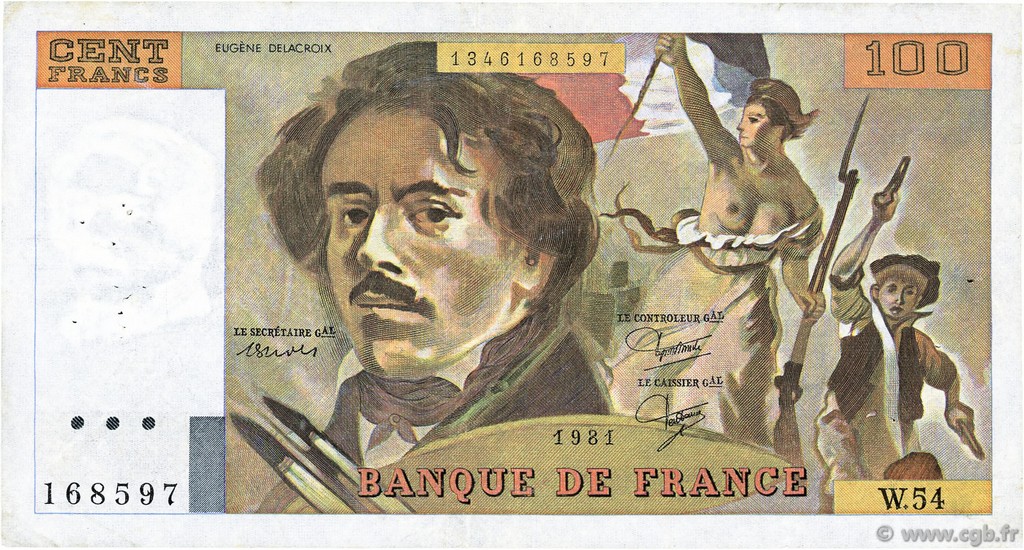 100 Francs DELACROIX modifié FRANCE  1981 F.69.05 VF