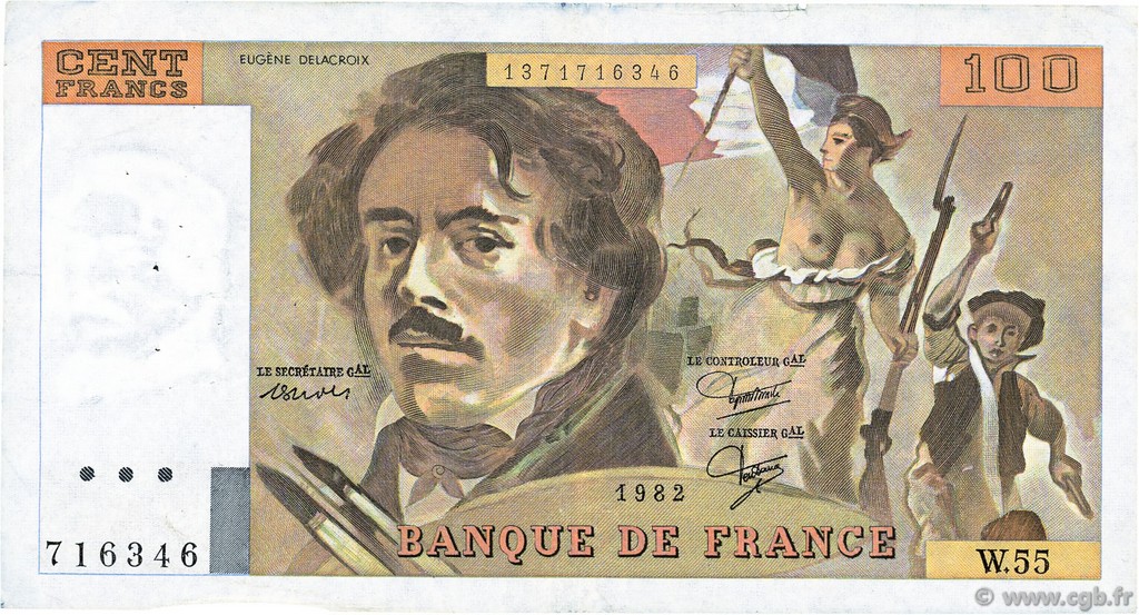 100 Francs DELACROIX modifié FRANKREICH  1982 F.69.06 SS