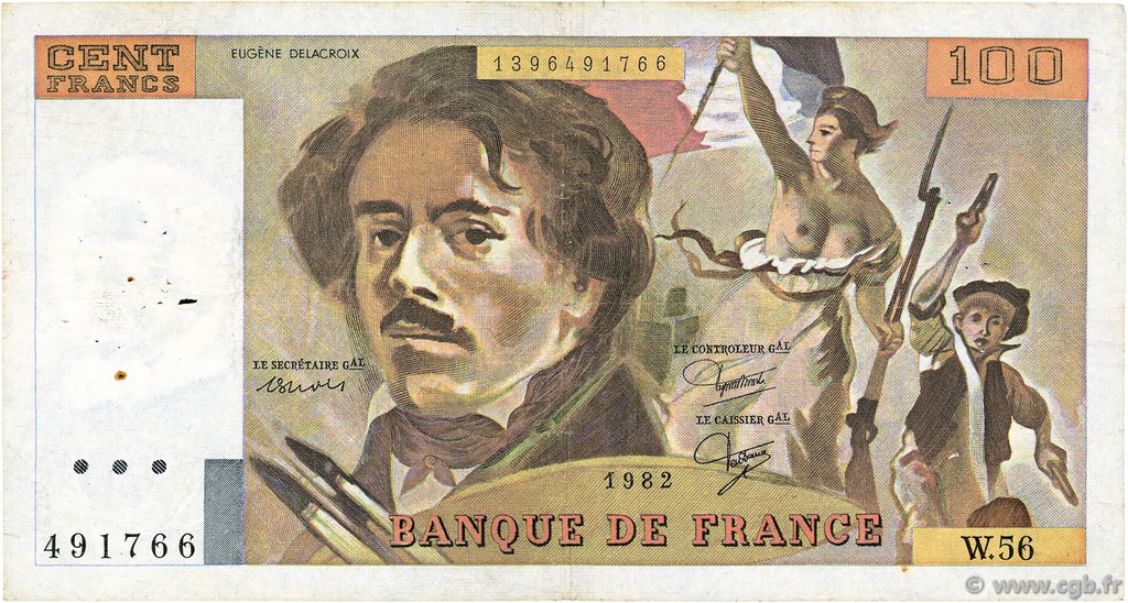 100 Francs DELACROIX modifié FRANCIA  1982 F.69.06 BC+