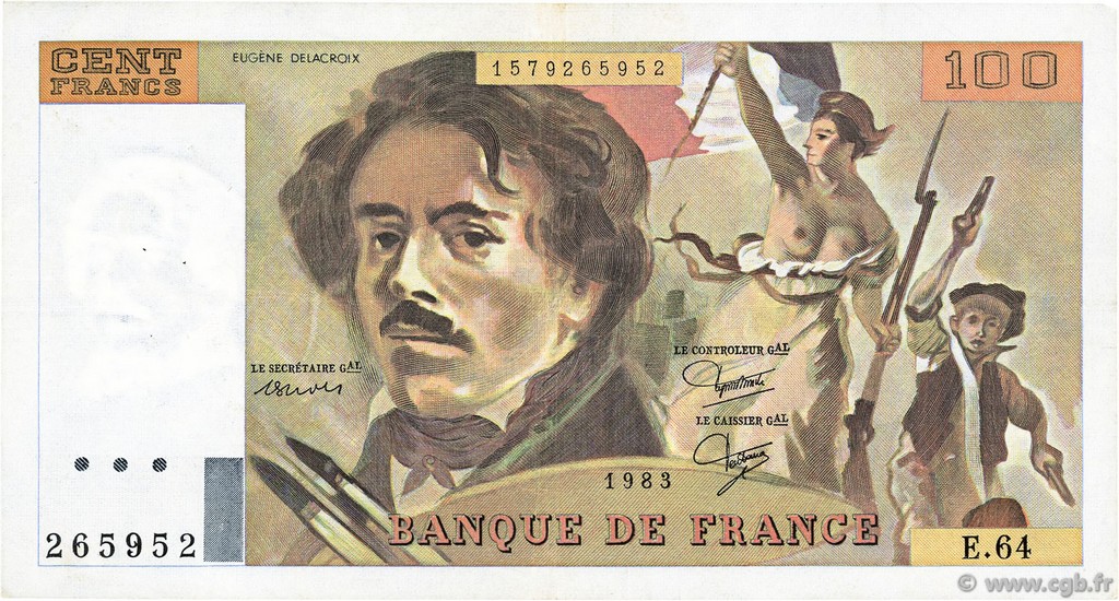 100 Francs DELACROIX modifié FRANCE  1983 F.69.07 VF