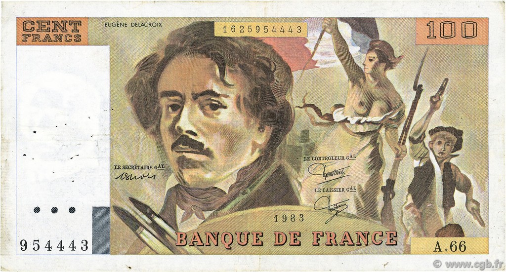 100 Francs DELACROIX modifié FRANCE  1983 F.69.07 F+