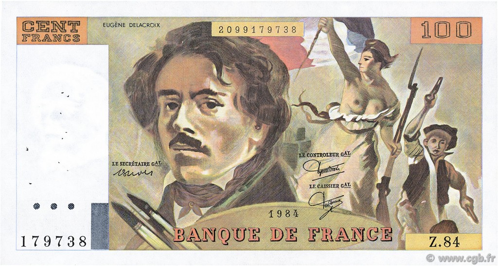 100 Francs DELACROIX modifié FRANCIA  1984 F.69.08a MBC