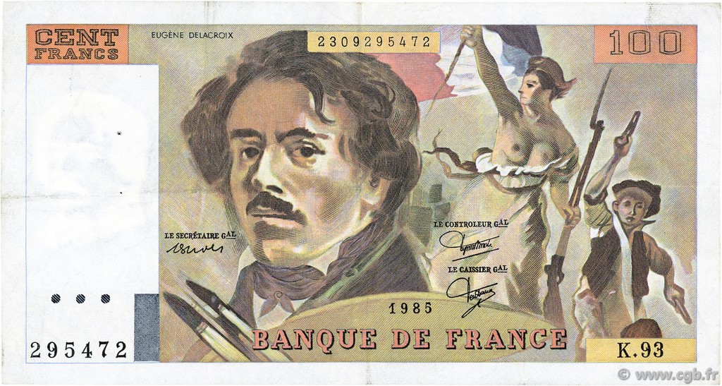 100 Francs DELACROIX modifié FRANCIA  1985 F.69.09 MBC