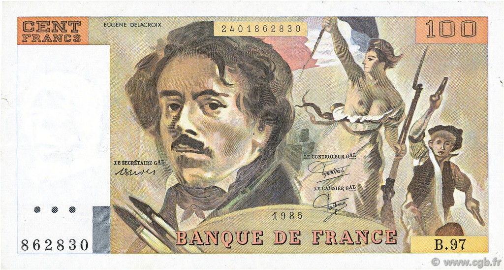 100 Francs DELACROIX modifié FRANCE  1985 F.69.09 VF