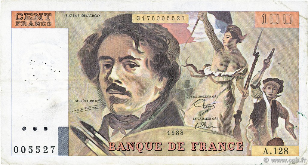 100 Francs DELACROIX modifié FRANCE  1988 F.69.12 F