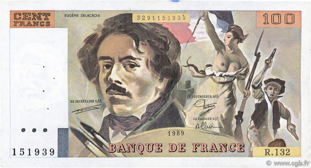 100 Francs DELACROIX modifié FRANCE  1989 F.69.13a VF