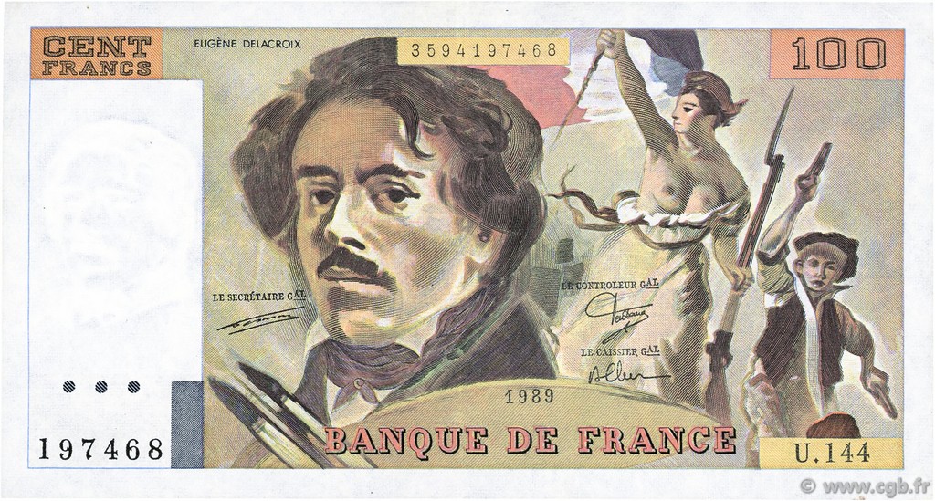 100 Francs DELACROIX modifié FRANCIA  1989 F.69.13c MBC+