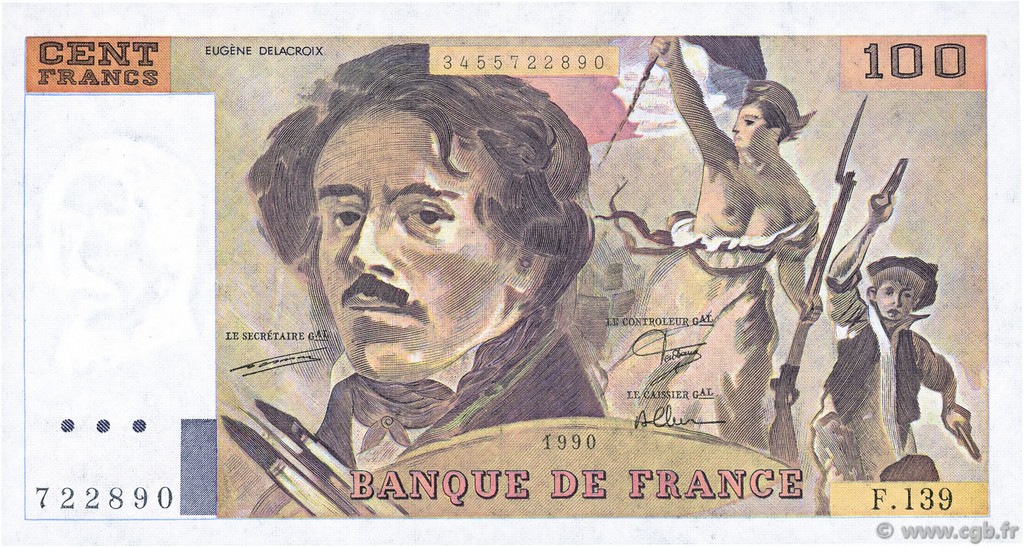 100 Francs DELACROIX imprimé en continu FRANCE  1990 F.69bis.01a pr.NEUF